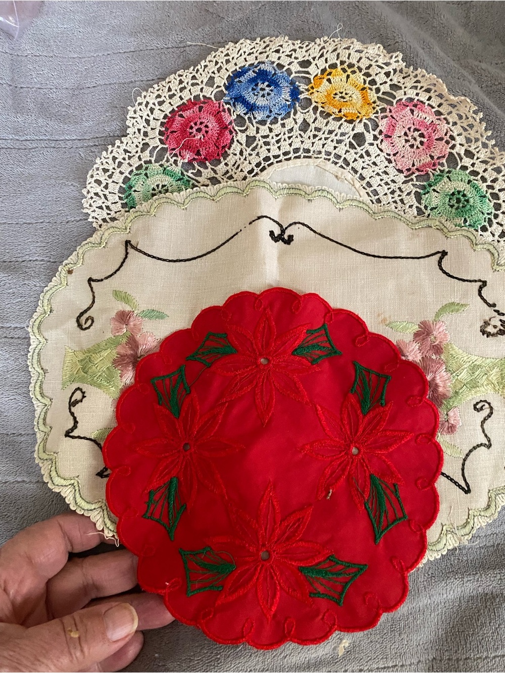 Handmade Crochet Doily with Multicolor Floral Accents